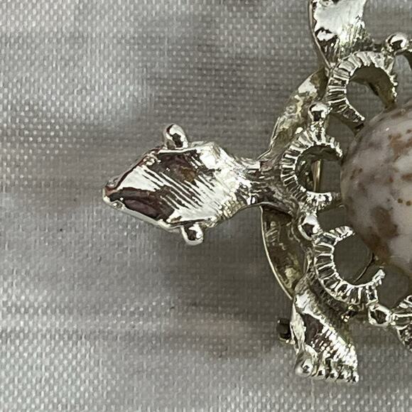 Vintage Gerrys Turtle Art Glass Cabochon Brooch Pin Marble Brown Gold 2.25" - Picture 3 of 16
